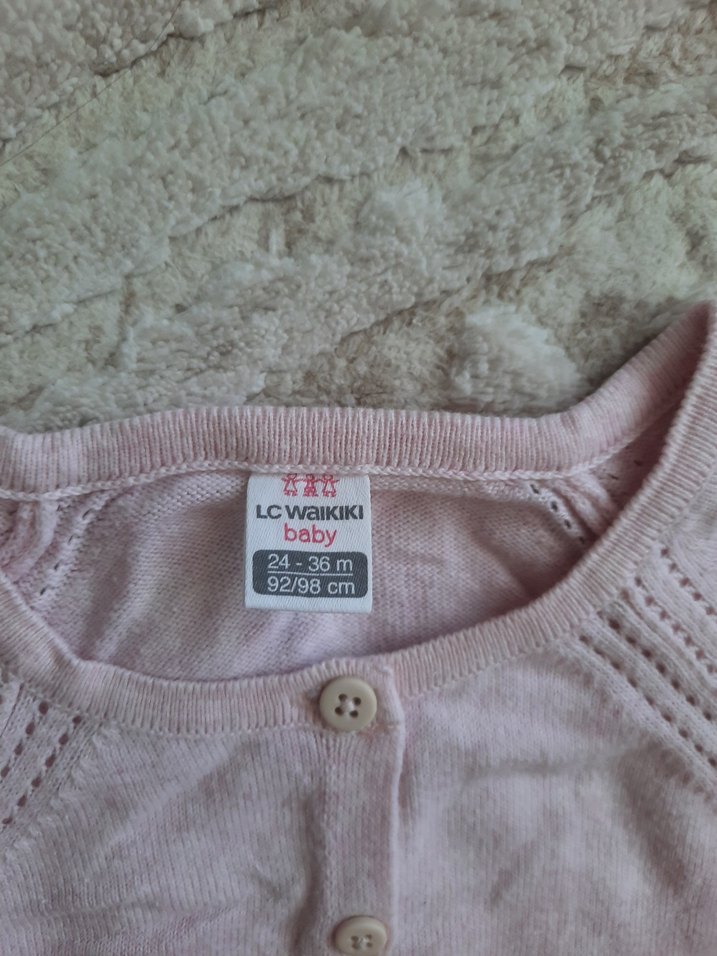 Kız Bebek Bej Düğmeli Triko Hırka - Görsel 2