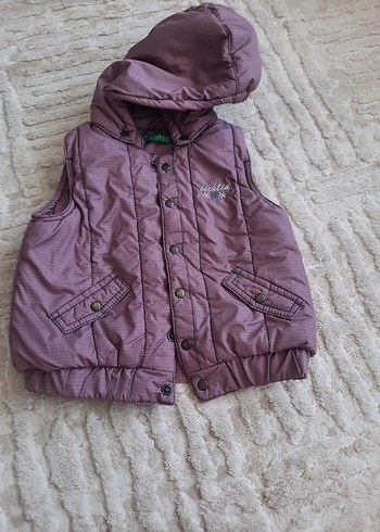 Kız Çocuk Kapüşonlu Düğmeli Mor Yelek - Görsel 3