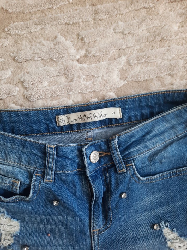 Mavi Payetli Kadın Mini Kot Şort - Görsel 3