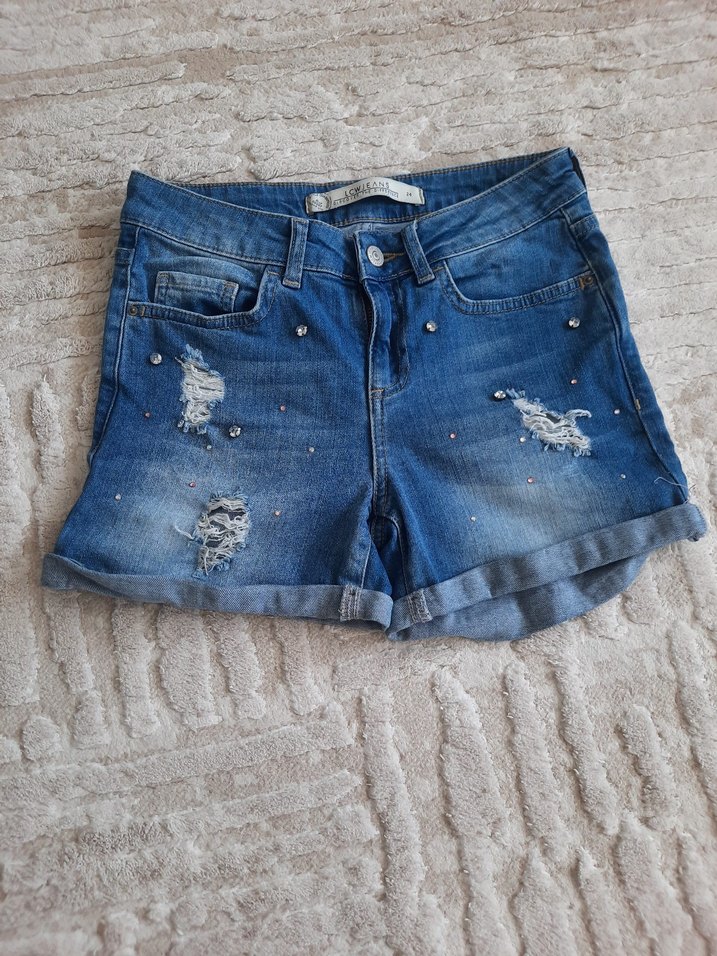 Mavi Payetli Kadın Mini Kot Şort - Görsel 4