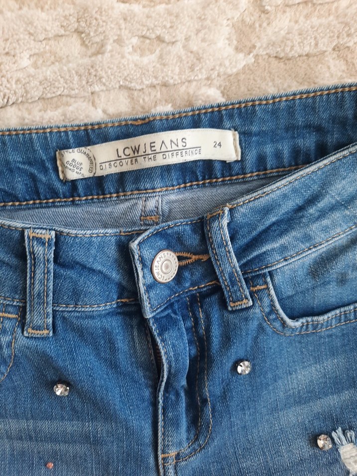 Mavi Payetli Kadın Mini Kot Şort - Görsel 2