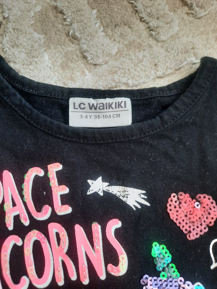 Kız Çocuk Siyah Baskılı Denim Sweatshirt ve Pantolon - Görsel 2