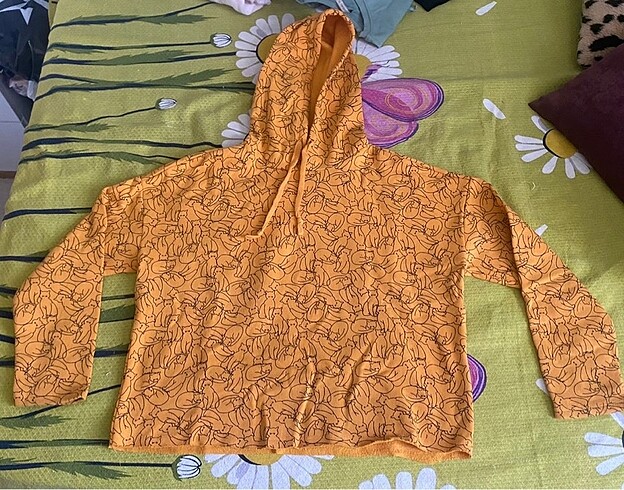 Turuncu Kedi Desenli Sweatshirt