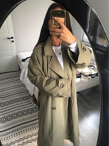 40 Beden haki Renk Oversize Kadın Trençkot Haki