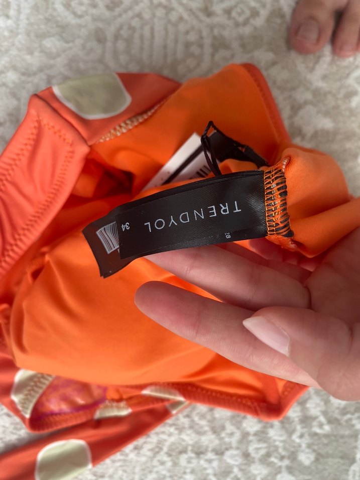 Turuncu Puantiyeli Düğmeli Kadın Mayo - Görsel 4