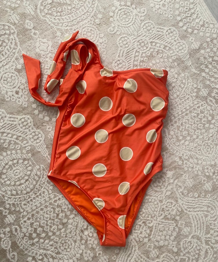 Turuncu Puantiyeli Düğmeli Kadın Mayo - Görsel 2