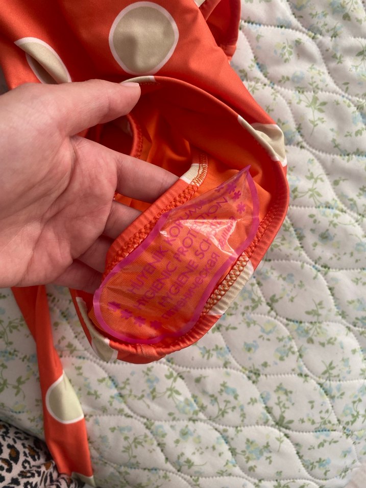 Turuncu Puantiyeli Düğmeli Kadın Mayo - Görsel 5