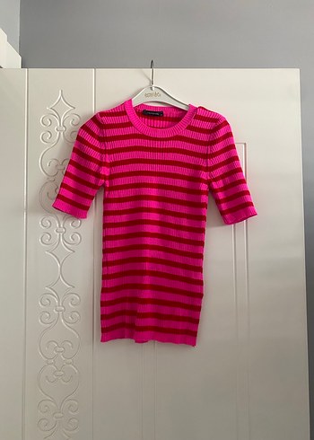 Kız Çocuk Pembe Çizgili Triko Tişört