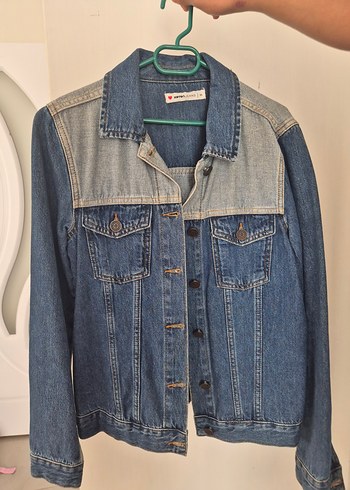 Düğmeli Kadın Denim Ceket, Normal Boy, Gri-Mavi