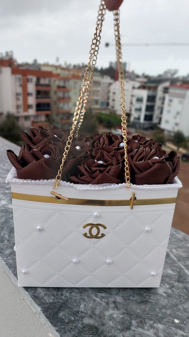 Kahverengi Dantel Detaylı Çiçekli Çanta - Görsel 2