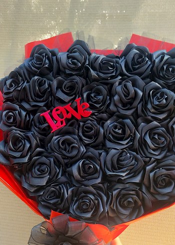 siyah saten gül buketi - Görsel 2