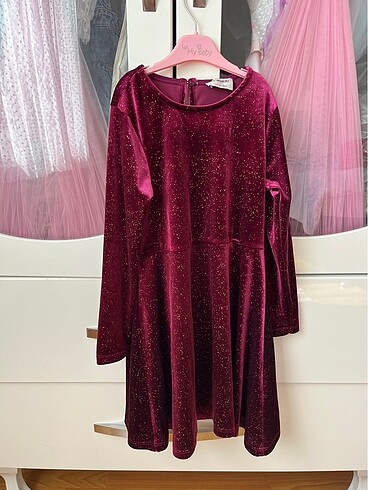 Bordo simli elbise
