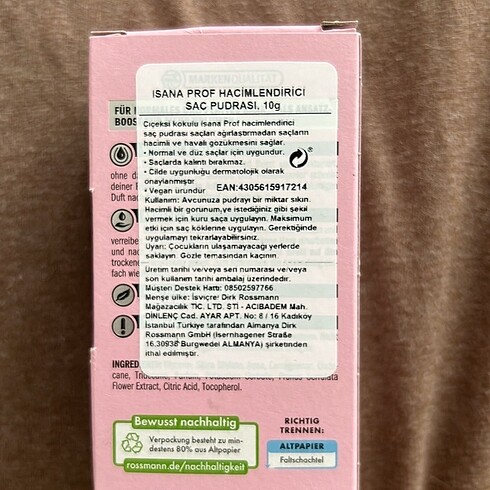 Beden Renk isana saç hacimleştirici pudra