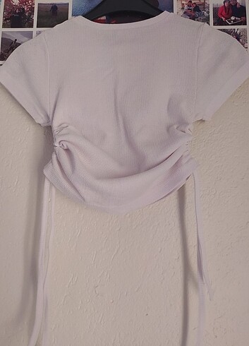 s Beden beyaz Renk Kadın Beyaz Yandan Sıkmalı Crop T-shirt