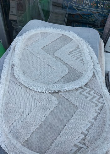 Nakışlı Beyaz Gri Banyo Paspası - Görsel 2