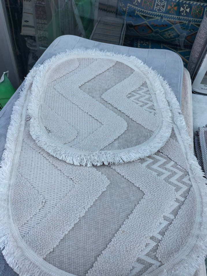 Nakışlı Beyaz Gri Banyo Paspası - Görsel 2