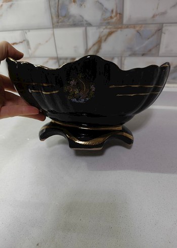 Siyah Parlak Seramik Vazo ve Kase Seti - Görsel 3