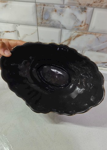 Siyah Parlak Seramik Vazo ve Kase Seti - Görsel 5