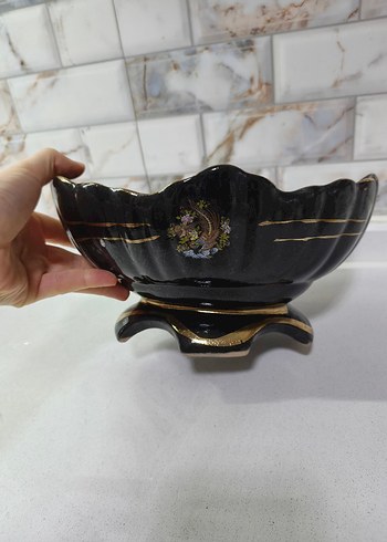 Siyah Parlak Seramik Vazo ve Kase Seti - Görsel 4