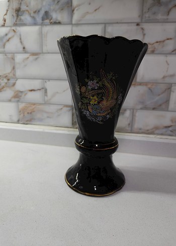 Siyah Parlak Seramik Vazo ve Kase Seti - Görsel 2