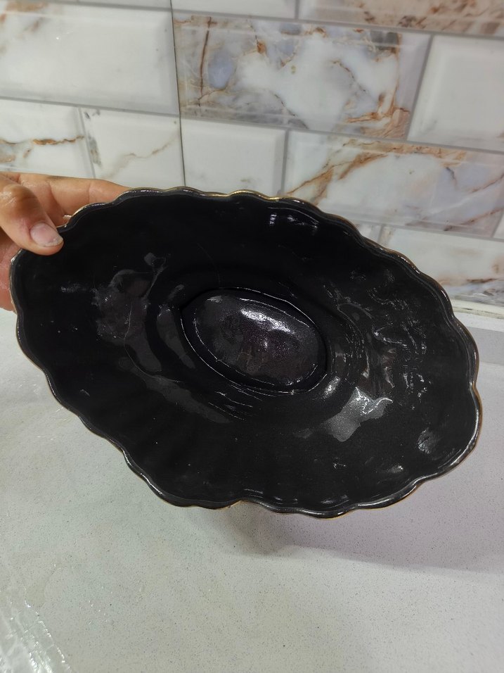 Siyah Parlak Seramik Vazo ve Kase Seti - Görsel 5