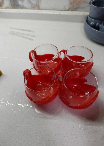 Kırmızı Kulplu Cam Çay Seti - Görsel 9