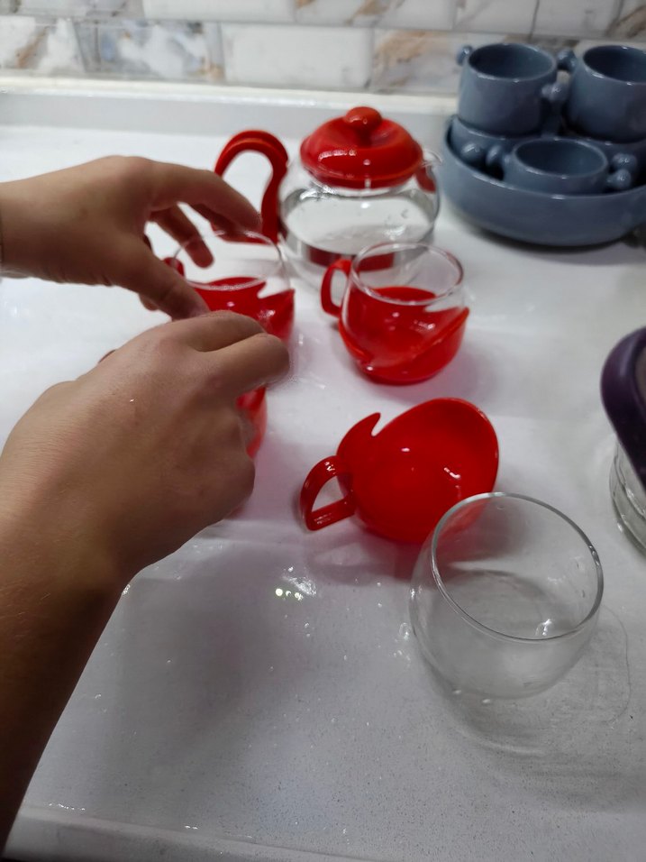 Kırmızı Kulplu Cam Çay Seti - Görsel 2