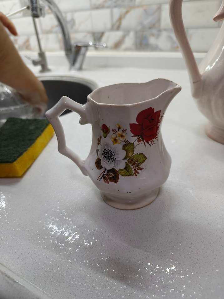 Çiçek Desenli Beyaz Seramik Sürahi - Görsel 2