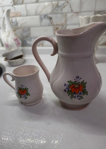 Pastel Renkli Beyaz Porselen Sürahi ve Bardak Seti - Görsel 10