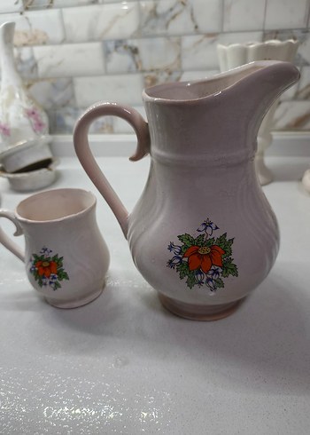 Pastel Renkli Beyaz Porselen Sürahi ve Bardak Seti - Görsel 9