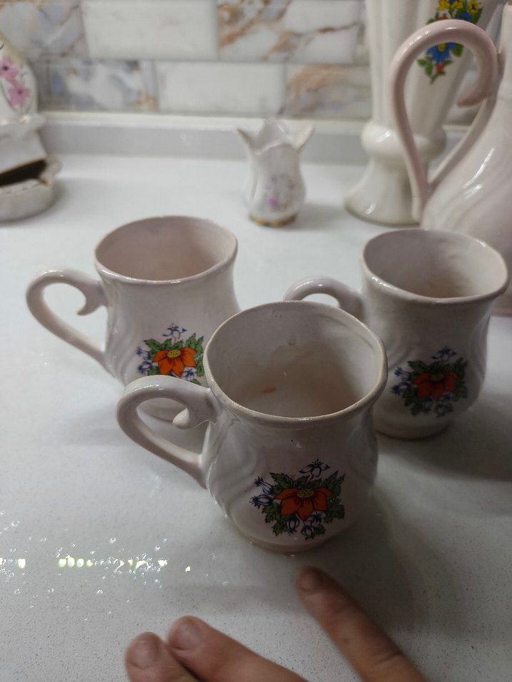 Pastel Renkli Beyaz Porselen Sürahi ve Bardak Seti - Görsel 3