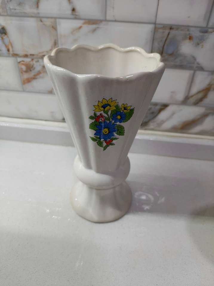 Çiçek Desenli Beyaz Seramik Vazo Seti - Görsel 3