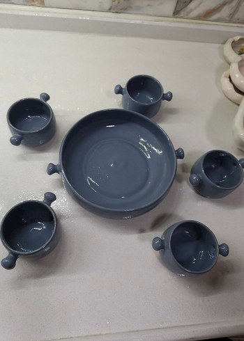 Mavi Seramik Kulplu Tabak ve Kase Seti - Görsel 3