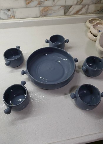 Mavi Seramik Kulplu Tabak ve Kase Seti - Görsel 6