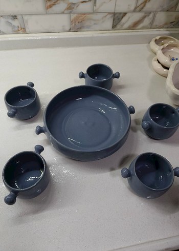 Mavi Seramik Kulplu Tabak ve Kase Seti - Görsel 5