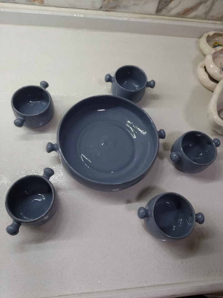 Mavi Seramik Kulplu Tabak ve Kase Seti - Görsel 3