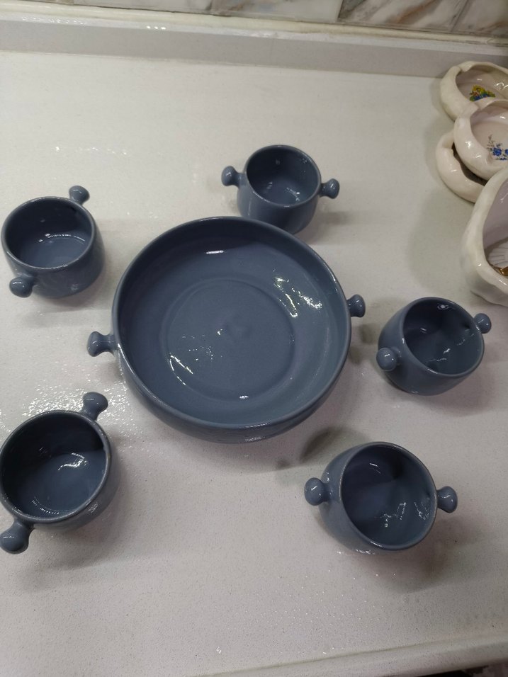 Mavi Seramik Kulplu Tabak ve Kase Seti - Görsel 4