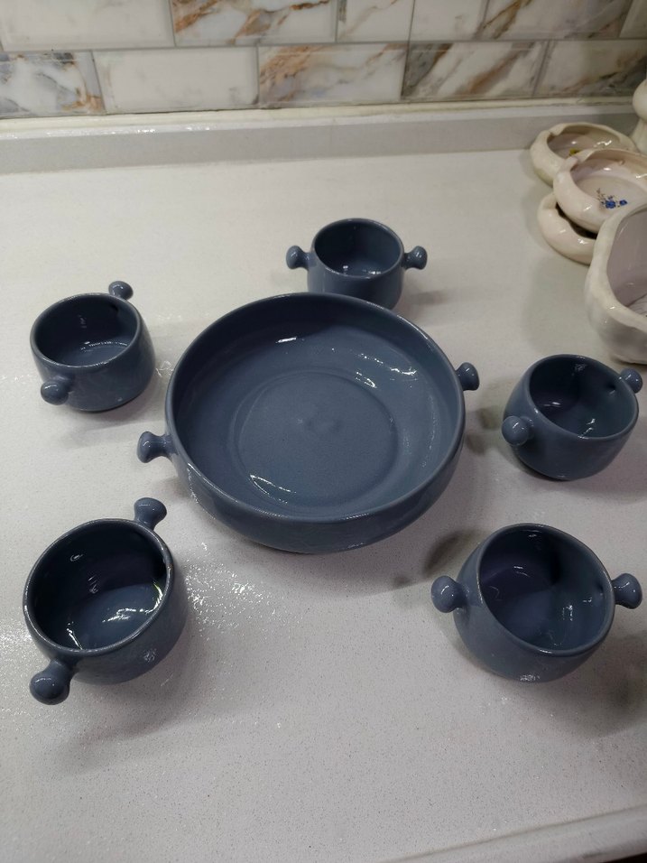 Mavi Seramik Kulplu Tabak ve Kase Seti - Görsel 5