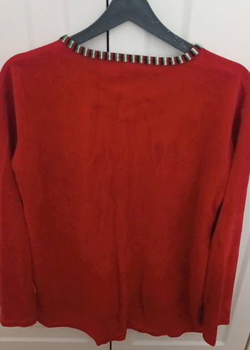 Renkli Baskılı Örgü Kedi Desenli Kırmızı Sweatshirt - Görsel 2