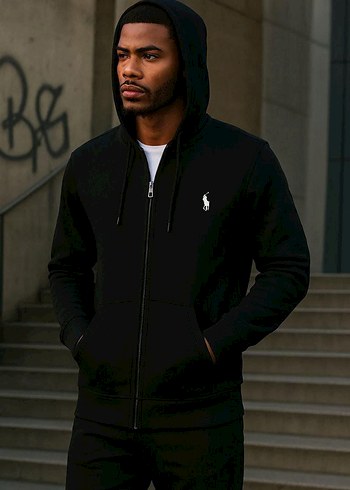 polo Fermuarlı Kapüşonlu Sweatshirt