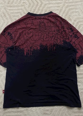 Baskılı Kırmızı Siyah Oversize Tişört - Görsel 2