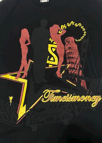 Rock Punk Tarzı Siyah Baskılı Erkek Tişört timeismoney pislick - Görsel 4