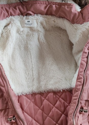 H&M Kürklü Kapüşonlu Pembe Kız Çocuk Kaban