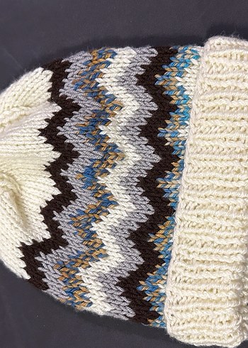 Kadın el Örgü Gri Beyaz Bere - Görsel 2