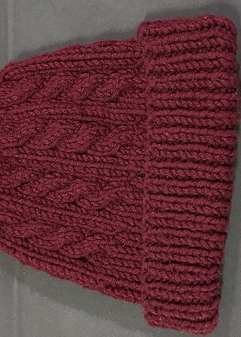 Bordo Örgü Bohem Kadın Bere el örgüsü - Görsel 2