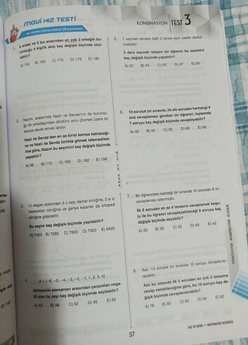 Beden Renk Mat. Permütasyon Kombinasyon Olasılık