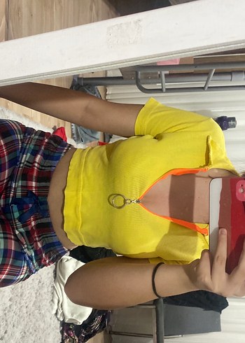 Sarı Kısa Kollu Crop Top