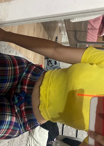 l Beden sarı Renk Sarı Kısa Kollu Crop Top