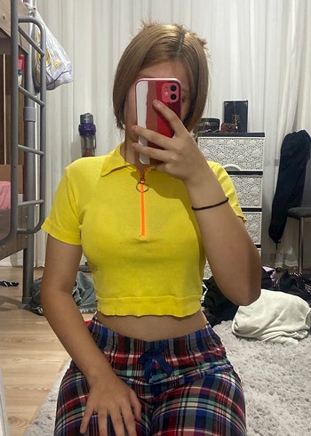 l Beden Sarı Kısa Kollu Crop Top