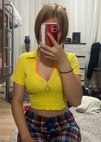 Diğer Sarı Kısa Kollu Crop Top